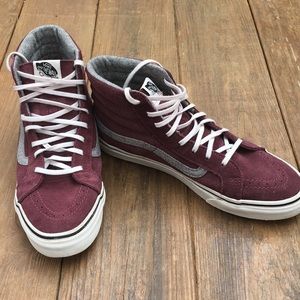 Vans vintage suede Sk8 Hi Slim in Burgundy